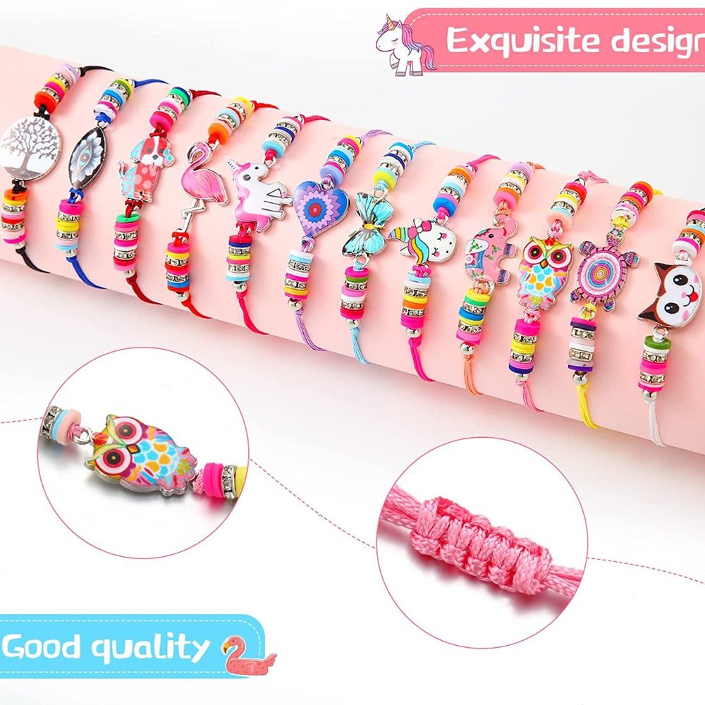 NEW 24 Pcs Little Girl Jewelry Kids Unicorn Necklace Cute Woven Bracelet, Ring - Picture 2 of 5